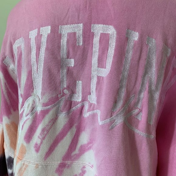Victoria Secret PINK Varsity Crew Swearshirt Fuchsia Tie Dye Large NWT - Picture 5 of 10
